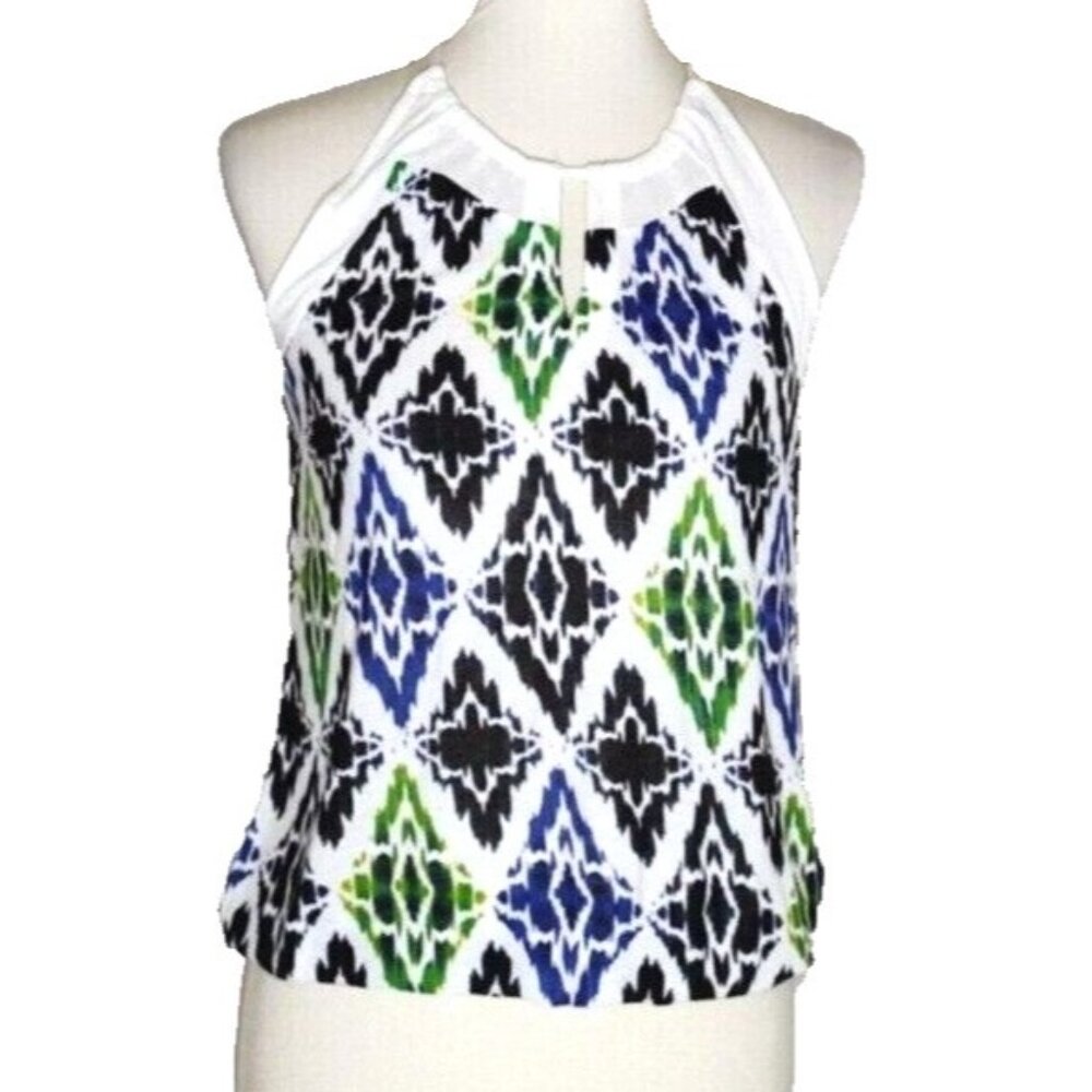 Ann Taylor  Knit Top Halter Printed White Multicolor - Picture 2 of 8